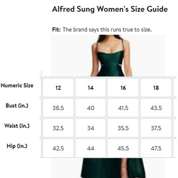 ALFRED SUNG Open Neckline Cutout Satin Twill A-Line Gown w/Pockets in Evergreen - Picture 11 of 11
